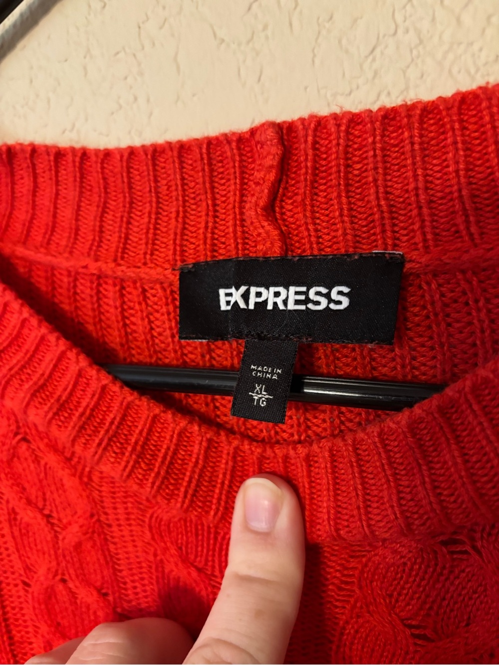 Express Red Ruffle Cable-Knit Crewneck Sweater - Picture 2 of 5